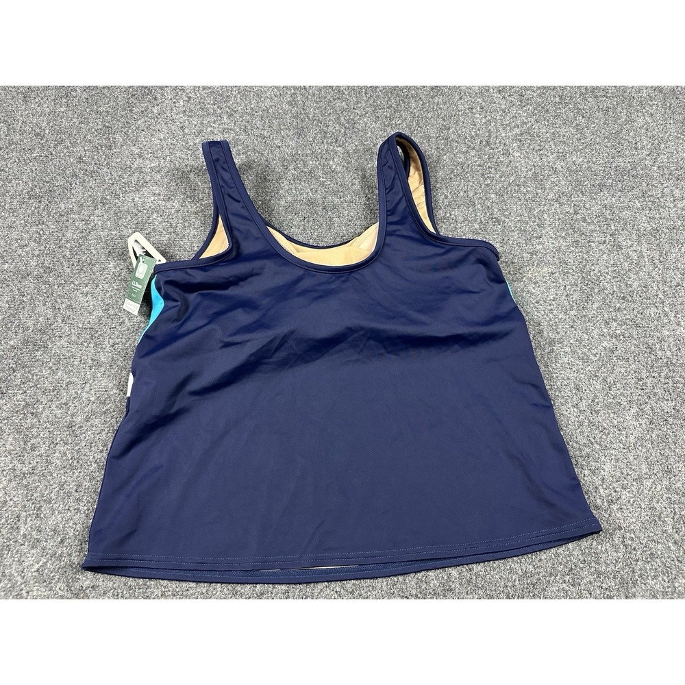 LL Bean Sunblock Swimwear Top Size 14 Blue White UPF 50 Striped Pullover Support - Picture 6 of 7